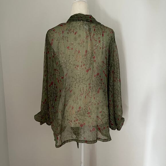 Free People All Tous Kantha Shimmer Tie Kimono Top Blouse Green One Size - Picture 5 of 6